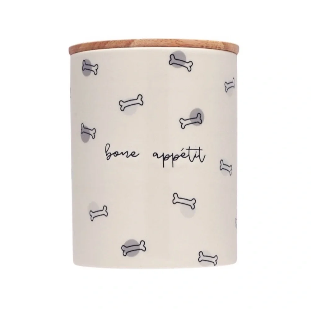 Dog Treat Jar with Bone Design and Wooden Lid - Bone Appetit